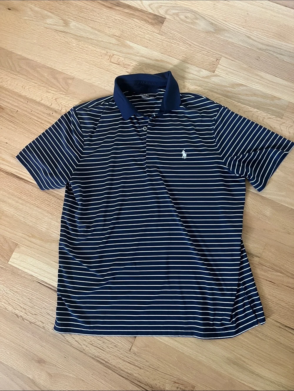 Polo by Ralph Lauren Navy and White Striped Performance Classic Fit Polo Shirt